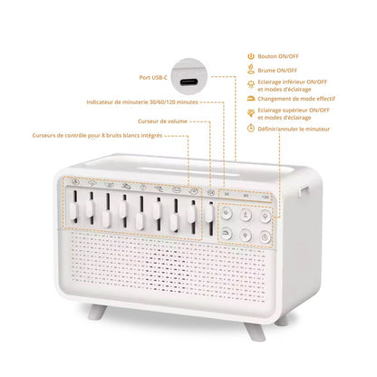 Machine à bruit blanc bluetooth et humidificateur d'air 3 en 1